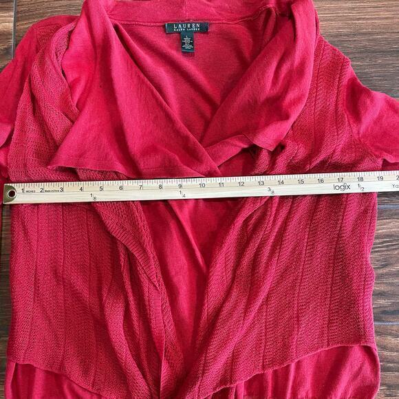 Lauren Ralph Lauren Large Red Waterfall Front Cardigan Classic Open Front Mature - Picture 4 of 5